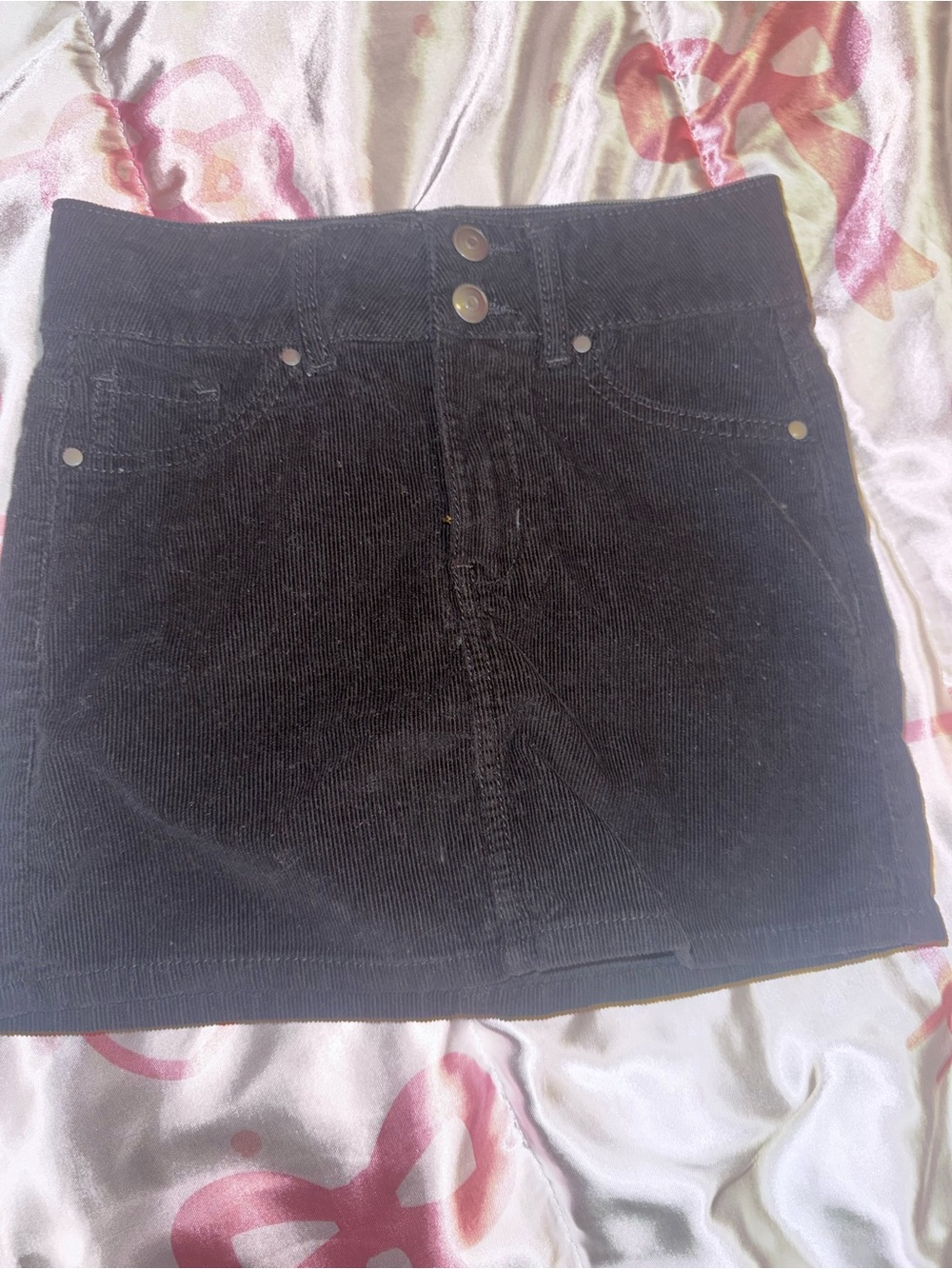 wonder nation Black Corduroy Button-Front Mini Skirt